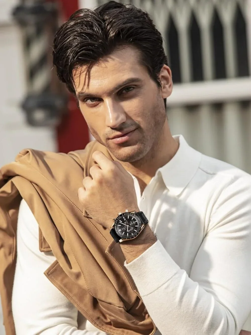 Mens Gold Black Analog Silicone Strap Chronograph Luminous Designer Casual Watch